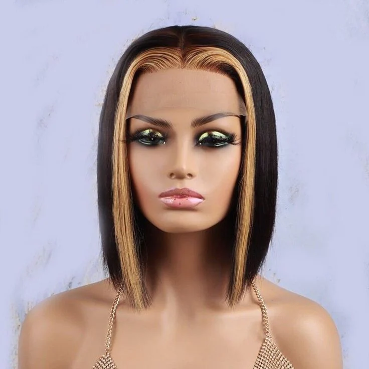 1B/27 Color Short BoB Wig Honey Blonde Straight Short Wig T Part Lace Cheap Wigs √