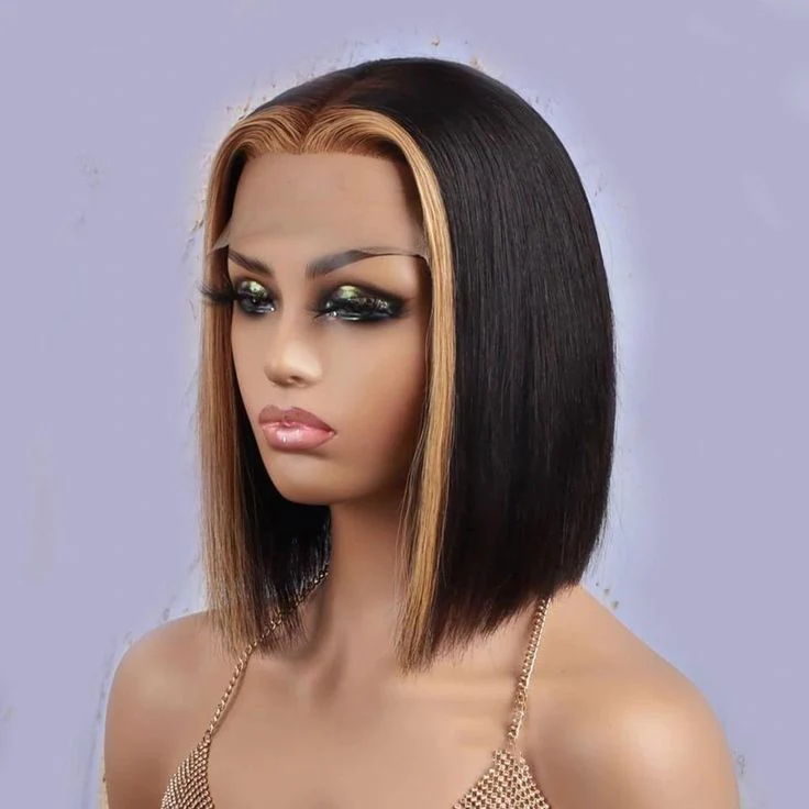 1B/27 Color Short BoB Wig Honey Blonde Straight Short Wig T Part Lace Cheap Wigs √
