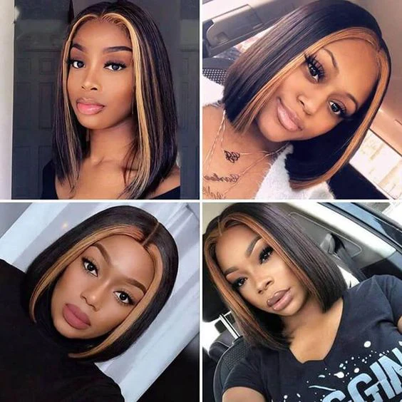 1B/27 Color Short BoB Wig Honey Blonde Straight Short Wig T Part Lace Cheap Wigs √