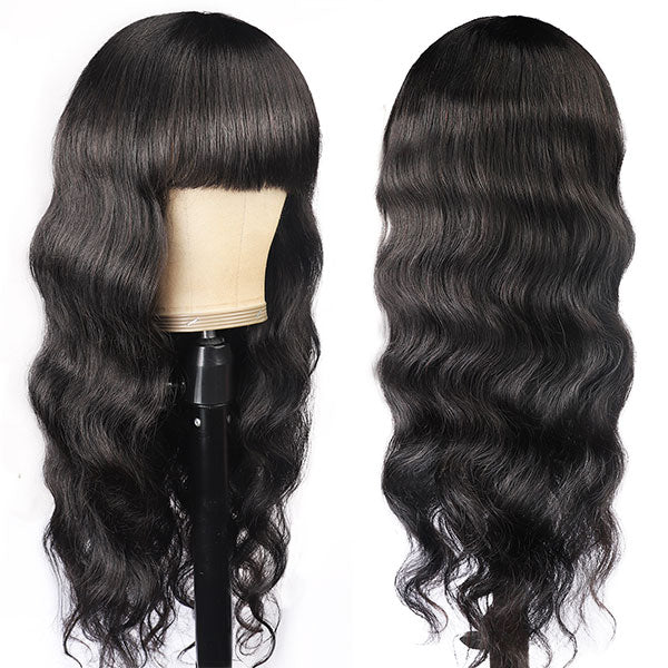 Machine Made Wig Body Wave With Bangs Virgin Human Hair Wig √