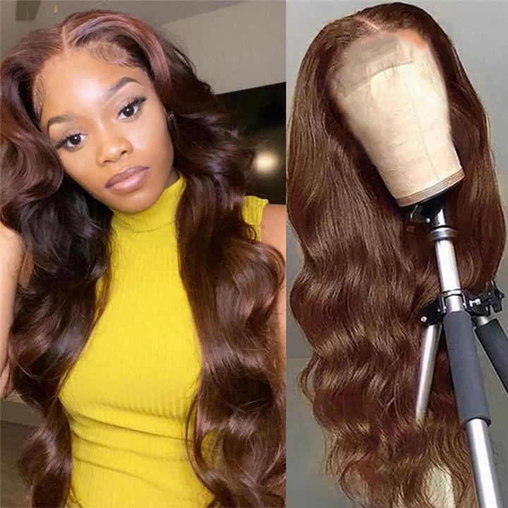 Body Wave Hair Lace Frontal Wig #4 Customized Color Brown Wig √