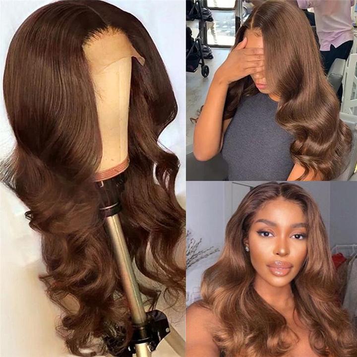 Body Wave Hair Lace Frontal Wig #4 Customized Color Brown Wig √