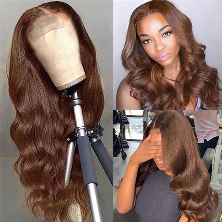 Body Wave Hair Lace Frontal Wig #4 Customized Color Brown Wig √