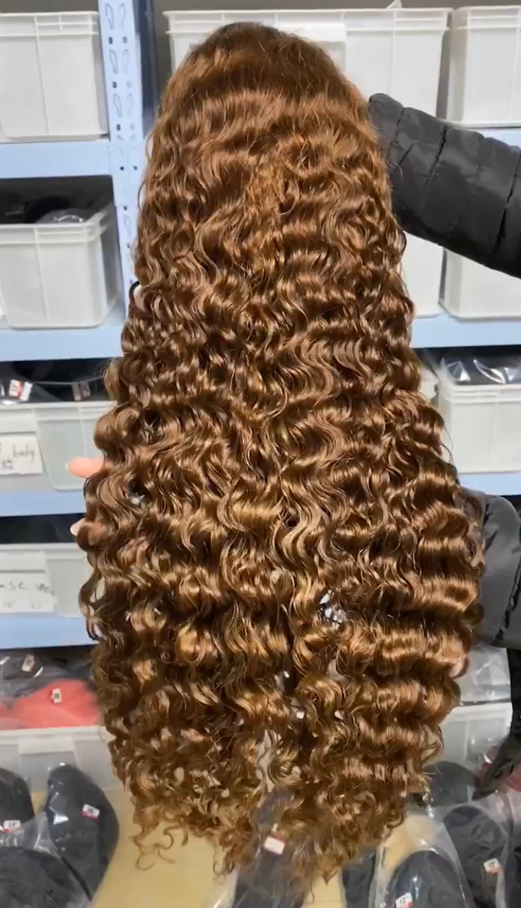 Customized Colored Wig #99J Burgundy Color,#4 Brown Bolor, #350 Ginger color Deep Wave ,Water Wave Hair Wig Human Hair Wig √