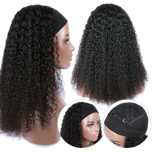 Curly Hair Human Hair Headband Wigs Glueless Wigs 210% Density √