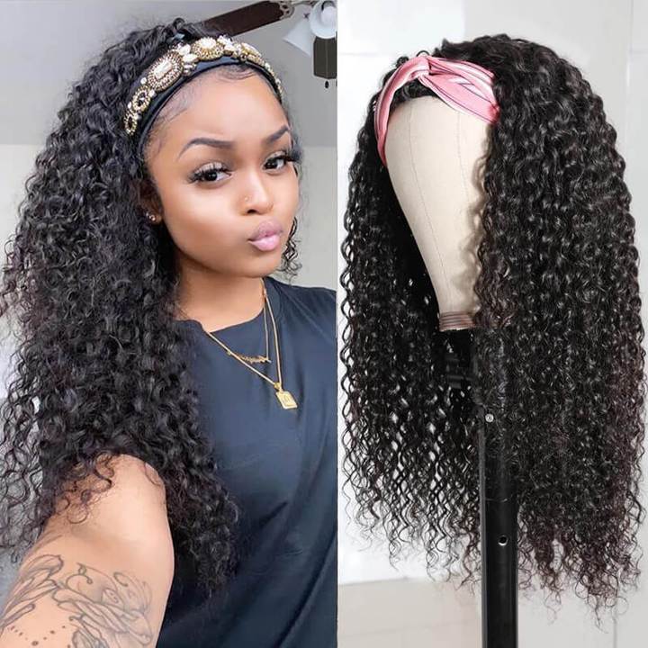 Remy Hair Best Long Curly Hair Headband Wigs And Bangs Wigs Human Hair Glueless Wigs Natural Black Youth Series √
