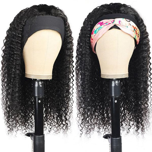 Curly Hair Human Hair Headband Wigs Glueless Wigs 210% Density √