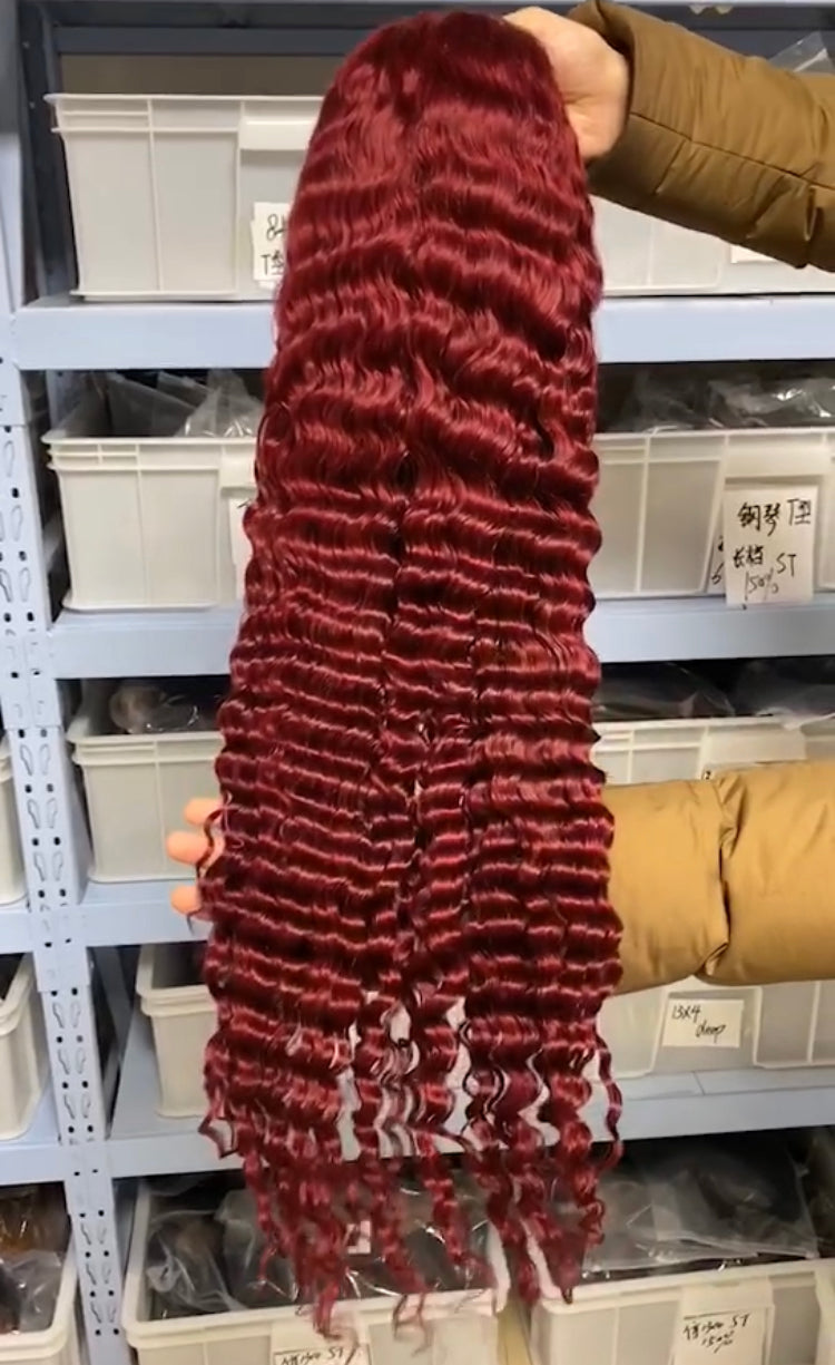 Customized Colored Wig #99J Burgundy Color,#4 Brown Bolor, #350 Ginger color Deep Wave ,Water Wave Hair Wig Human Hair Wig √
