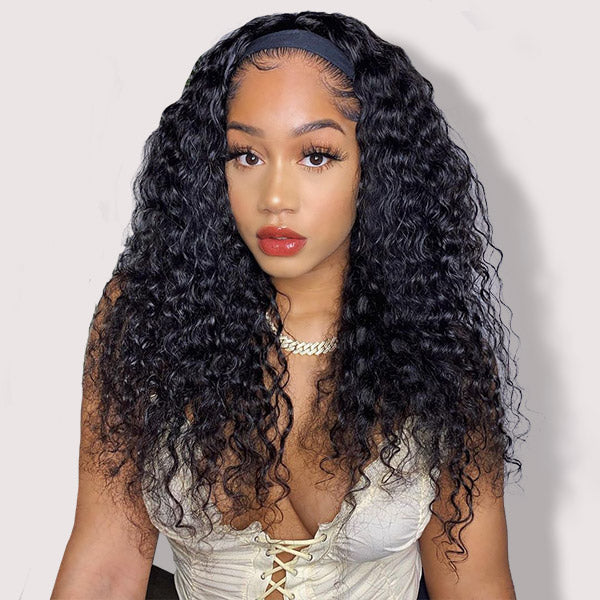 Headband Wigs Deep Wave Human Hair Wigs with Headbands 150% 180% 210% 250% Density √