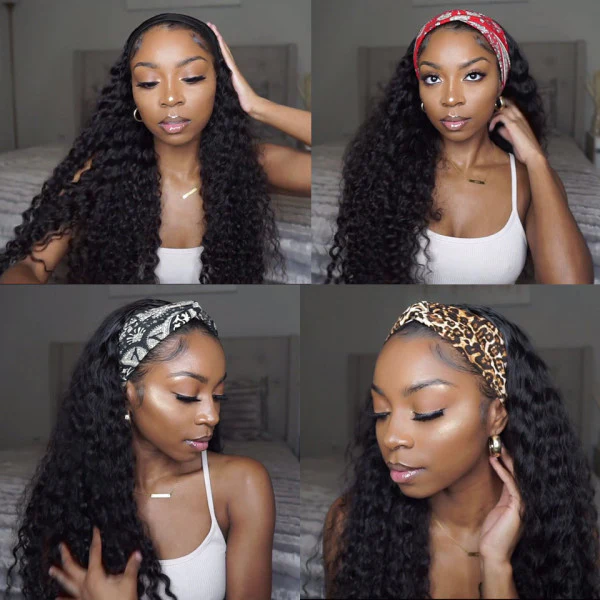 Headband Wigs Deep Wave Human Hair Wigs with Headbands 150% 180% 210% 250% Density √