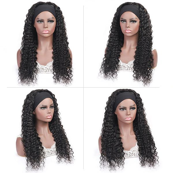 Headband Wigs Deep Wave Human Hair Wigs with Headbands 150% 180% 210% 250% Density √