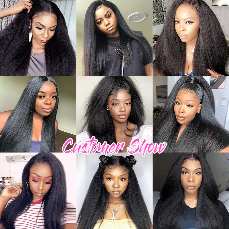 Yaki Kinky Straight Human Hair Wig Natural Hairline Preplucked With Baby Hair √