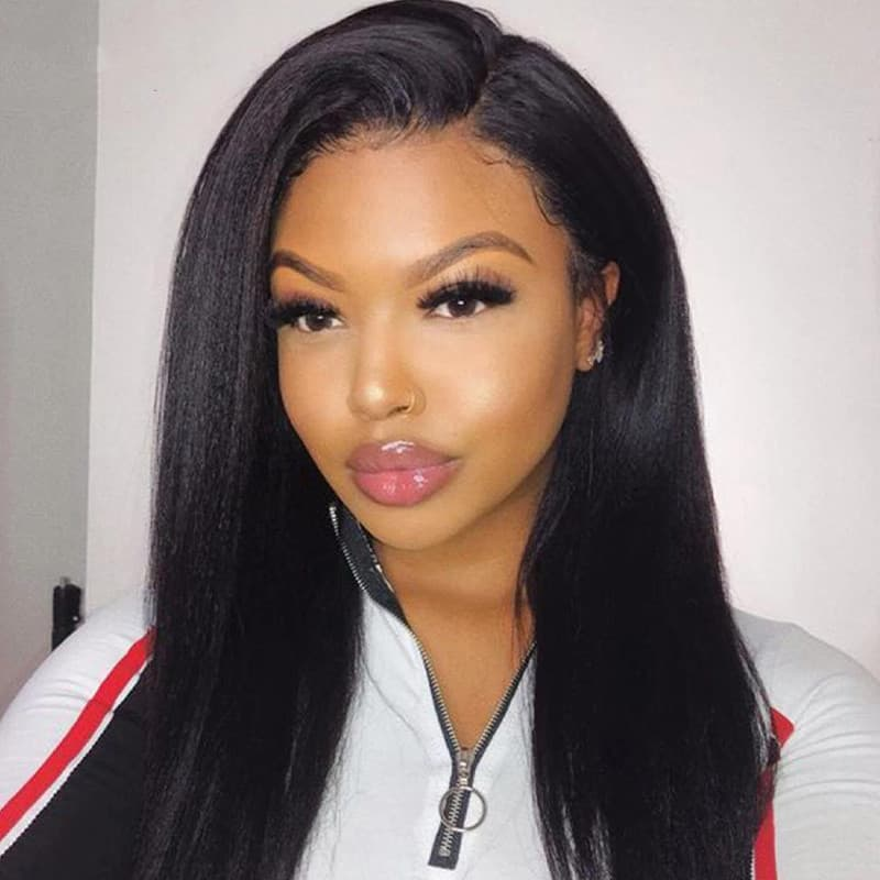 Yaki Kinky Straight Human Hair Wigs 4x4 Lace Closure Wigs Natural Hairline Preplucked With Baby Hair √