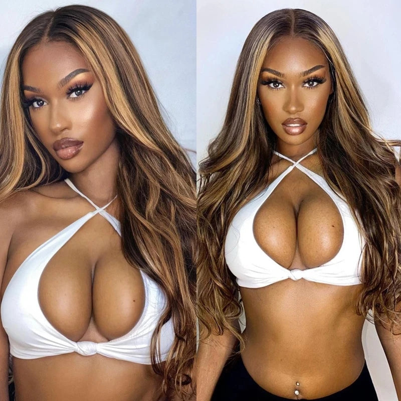 Highlight Color Body Wave Hair Lace Front Wig 100% Human Hair Wigs √