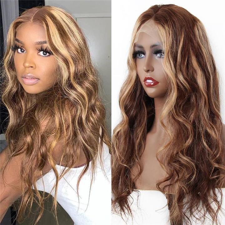 Highlight Color Body Wave Hair Lace Front Wig 100% Human Hair Wigs √
