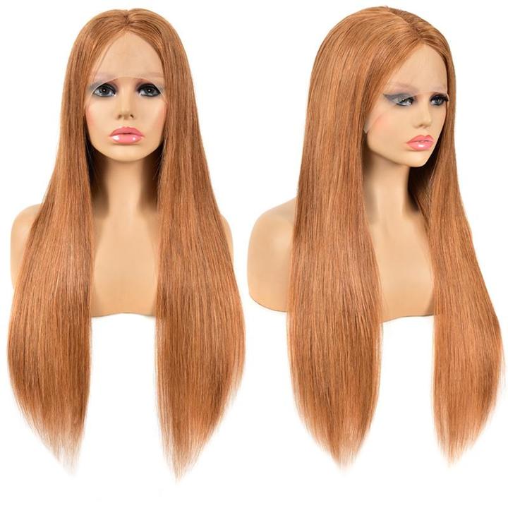 Straight Hair Lace Frontal Wig #8 Customized Light Chestnut Brown Wigs √
