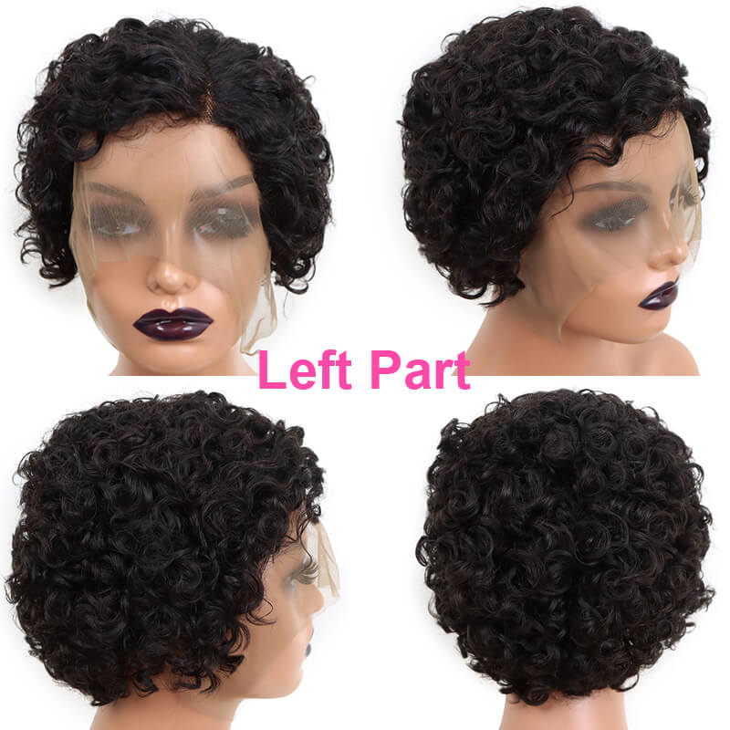 Short Side Part Pixie Cut Curly T Part Lace Human Hair Wig for Black Women