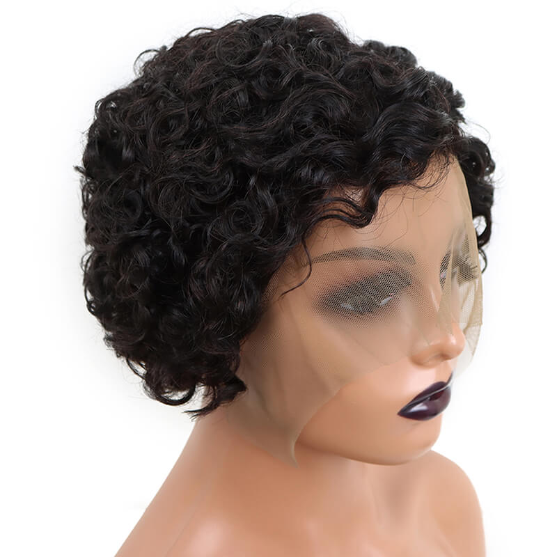 Short Side Part Pixie Cut Curly T Part Lace Human Hair Wig for Black Women