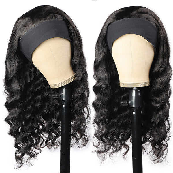 Virgin Human Hair Headband Glueless Wigs 250% Density Loose Wave √