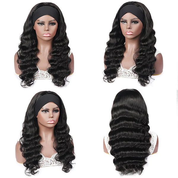 Virgin Human Hair Headband Glueless Wigs 250% Density Loose Wave √