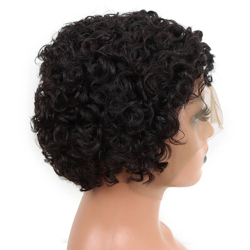 Short Side Part Pixie Cut Curly T Part Lace Human Hair Wig for Black Women