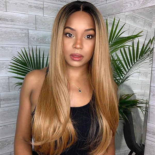 New In 1B/27 Hair Color Wig Ombre Honey Blonde 13x4 Lace Frontal Wigs 100% Human Hair Straight Hair √
