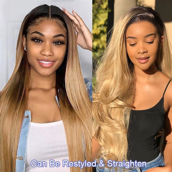 New In 1B/27 Hair Color Wig Ombre Honey Blonde 13x4 Lace Frontal Wigs 100% Human Hair Straight Hair √
