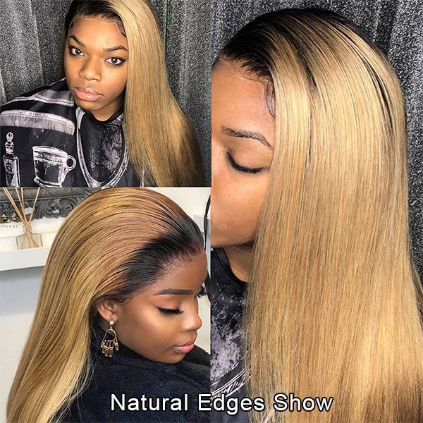 New In 1B/27 Hair Color Wig Ombre Honey Blonde 13x4 Lace Frontal Wigs 100% Human Hair Straight Hair √