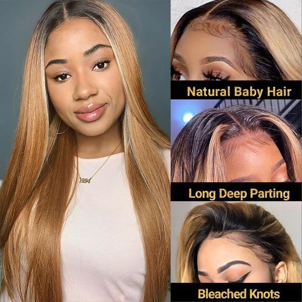 New In 1B/27 Hair Color Wig Ombre Honey Blonde 13x4 Lace Frontal Wigs 100% Human Hair Straight Hair √