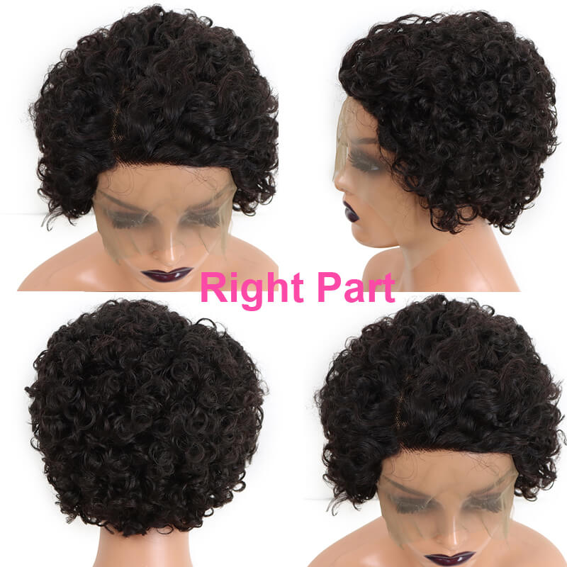 Short Side Part Pixie Cut Curly T Part Lace Human Hair Wig for Black Women