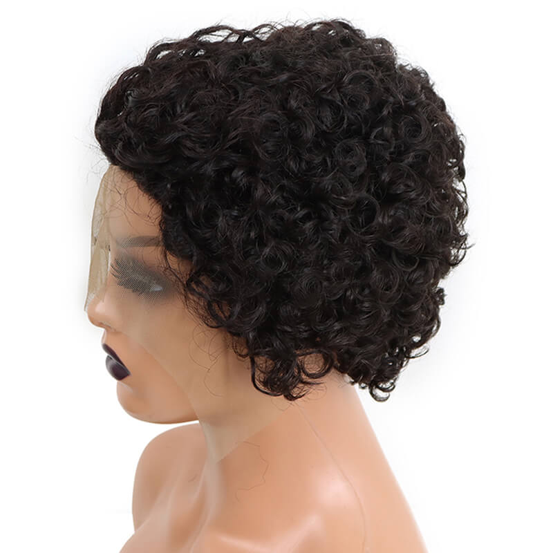 Short Side Part Pixie Cut Curly T Part Lace Human Hair Wig for Black Women