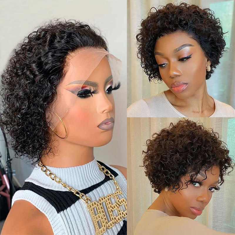 Curly Human Hair Wigs Pixie Cut Wig Colored Human Hair Wigs Cheap Wig Preplucked Hairline Wig For Women