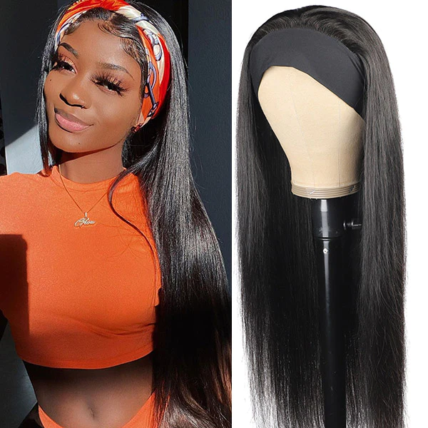 Headband Wig Long Hair Wigs Glueless Human Hair Wigs Natural Black Color Straight Hair √