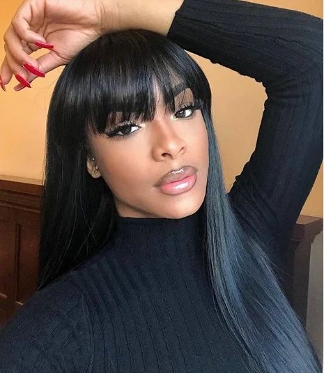 Machine Made Virgin Hair Wig Silky Straight Glueless Wig With Bangs √