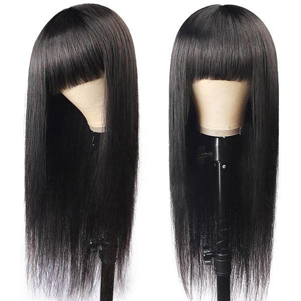 Machine Made Virgin Hair Wig Silky Straight Glueless Wig With Bangs √