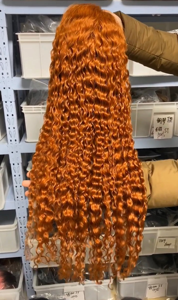 Customized Colored Wig #99J Burgundy Color,#4 Brown Bolor, #350 Ginger color Deep Wave ,Water Wave Hair Wig Human Hair Wig √