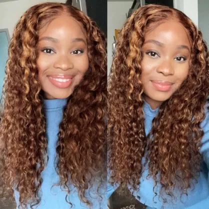 P4/27 Honey Blonde Highlight Wigs Water Wave 13x4 Lace Front Wig Peruvian Hair Curly Lace Front Human Hair Wigs For Black Women √