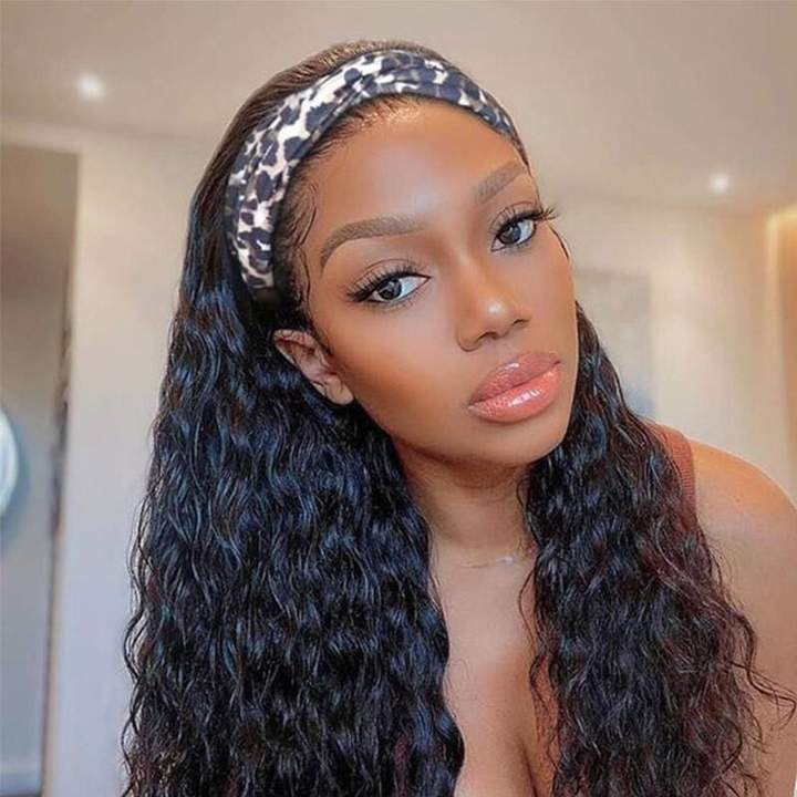 Water Wave Headband Wig 150% Density Human Hair Wigs √