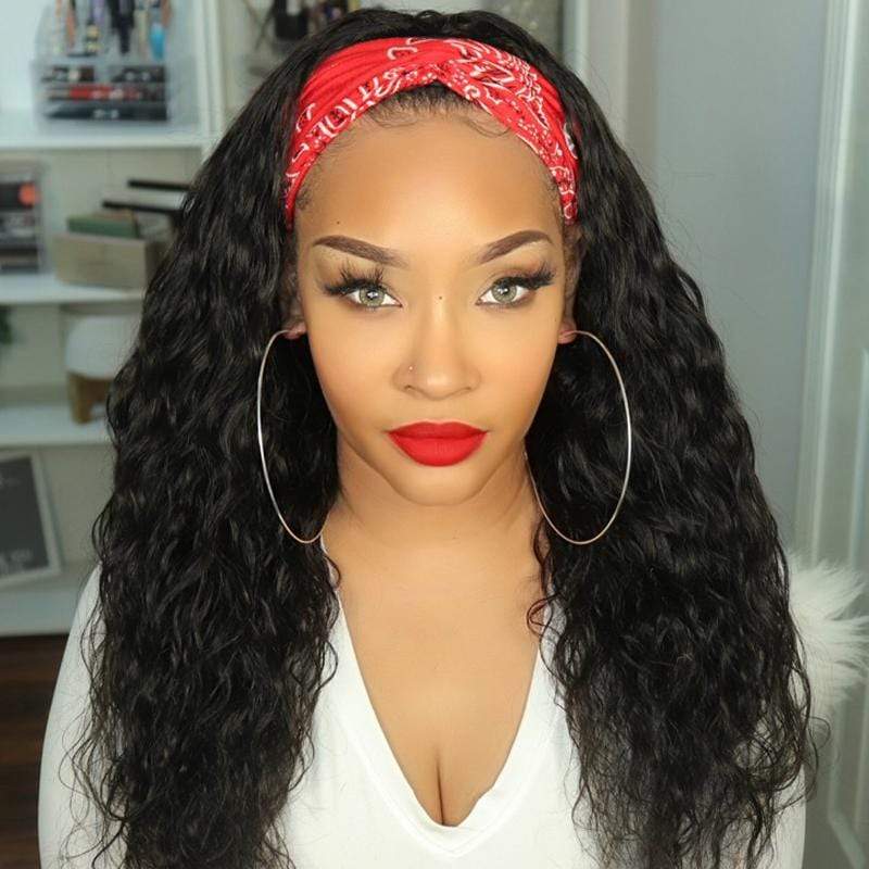 Water Wave Headband Wig 150% Density Human Hair Wigs √