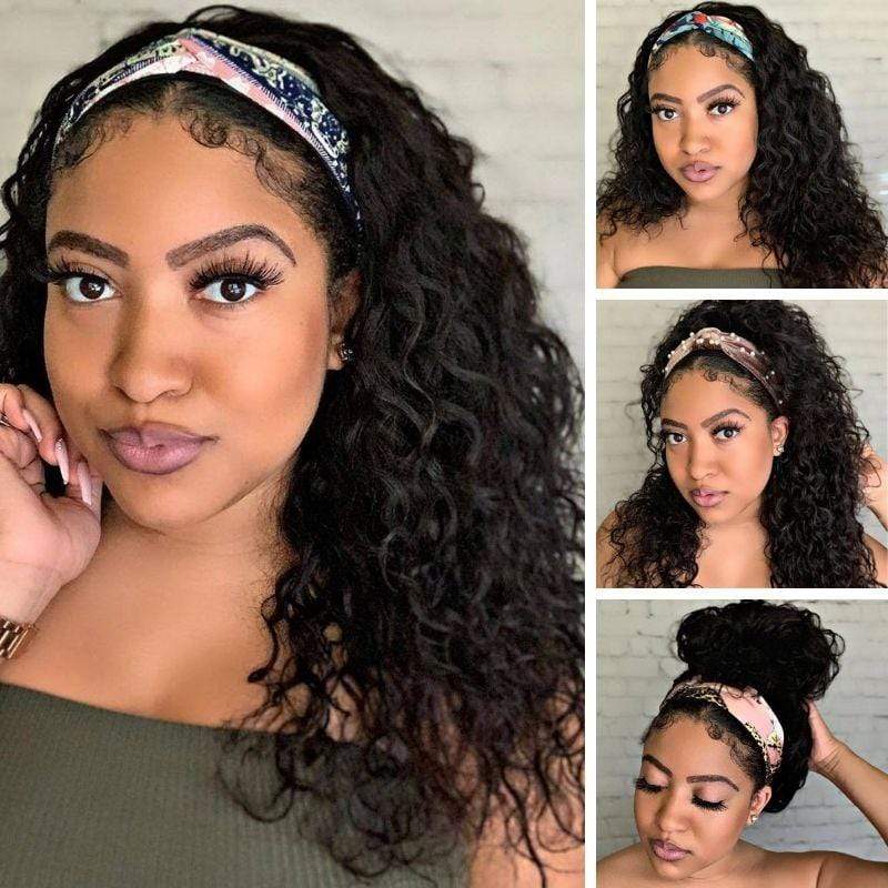 Water Wave Headband Wig 150% Density Human Hair Wigs √