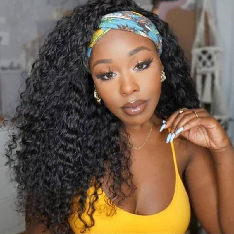 Water Wave Headband Wig 150% Density Human Hair Wigs √