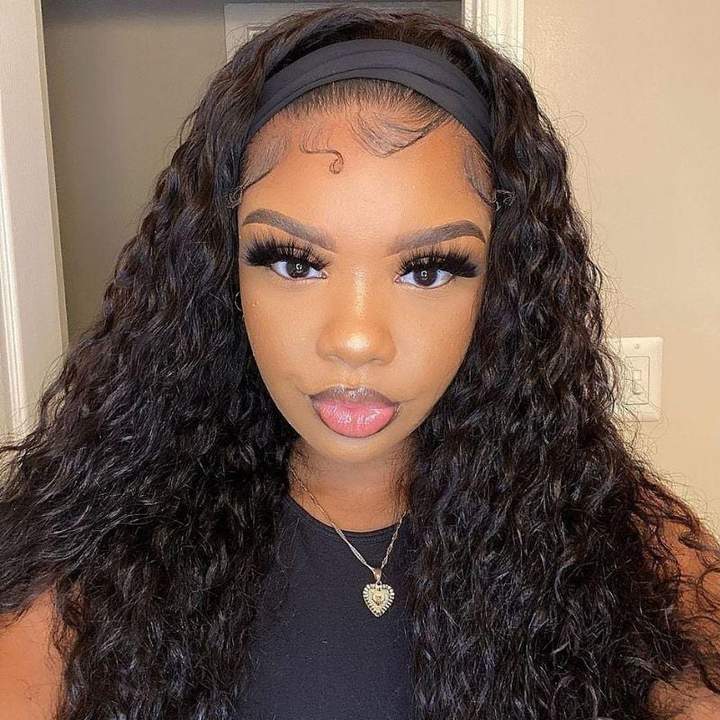 Water Wave Headband Wig 150% Density Human Hair Wigs √