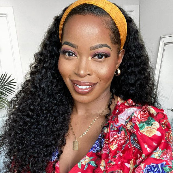 Headband Wigs No Lace Wigs Half Wigs with Headbands Water Wave Human Hair √