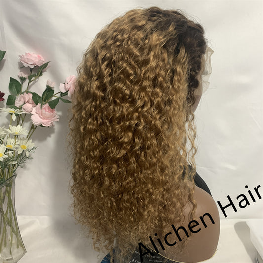 New Ombre Two Tone Color T4/30 Water Wave 100 Human Hair Lace Front Wigs With Baby Hair Custom Wigs Near Me