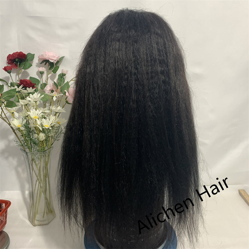 Yaki Kinky Straight Human Hair Wigs 4x4 Lace Closure Wigs Natural Hairline Preplucked With Baby Hair √