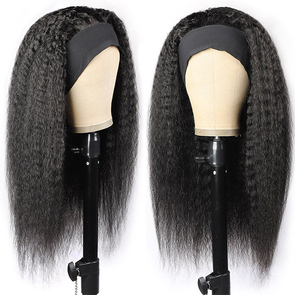 Yaki Kinky Straight Human Hair Headband Wigs Glueless Wigs 250% Density √