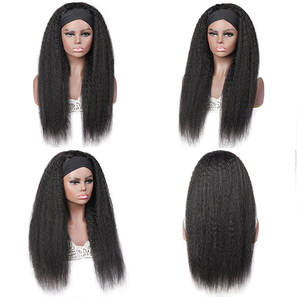 Yaki Kinky Straight Human Hair Headband Wigs Glueless Wigs 250% Density √