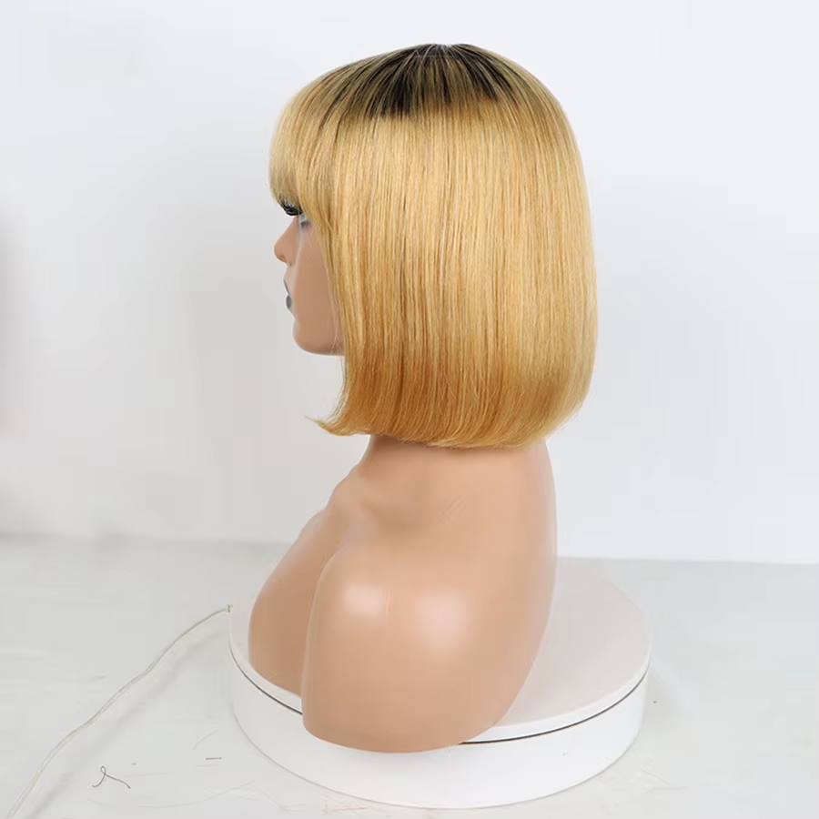 Straight Bob Wig with Bangs Human Hair Wigs Colored High Density √
