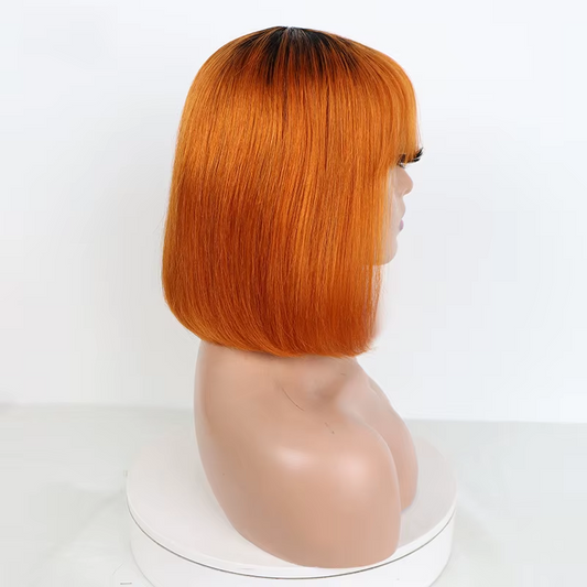 Straight Bob Wig with Bangs Human Hair Wigs Colored High Density √