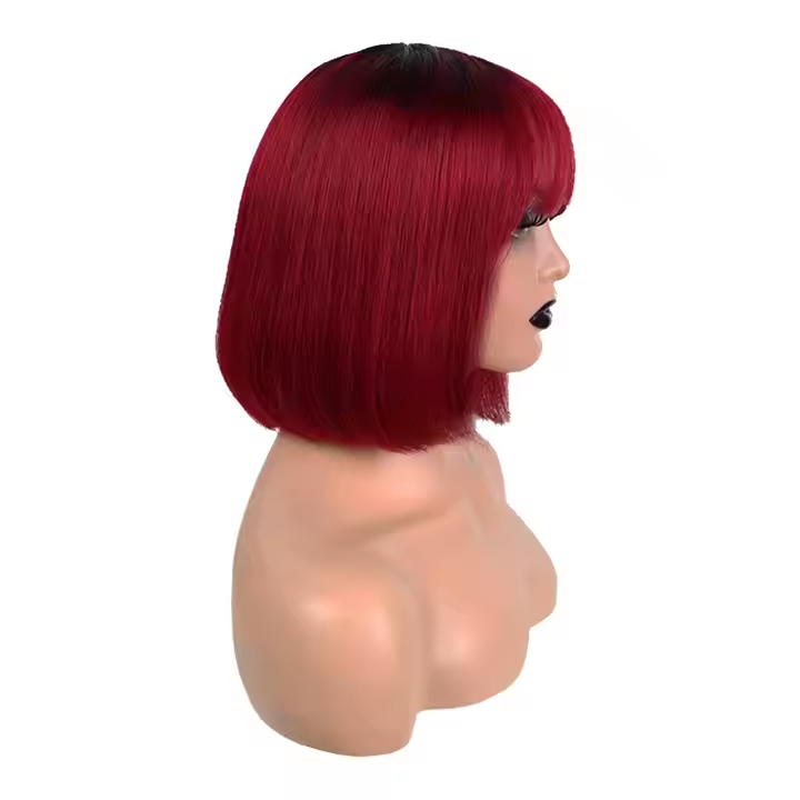 Straight Bob Wig with Bangs Human Hair Wigs Colored High Density √